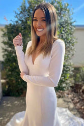 White V-Neck Backless Mermaid Wedding Dress